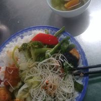 I started to eat before I took the picture. There is many different things in the plate. All delicious! The broth was also great at Thanh Ai in Quang Ngai