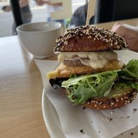 Just egg and beyond meat breakfast bagel  at New Cascadia Traditional in Portland