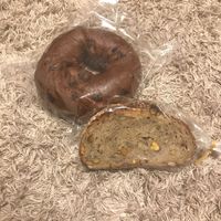 Chocolate bagel and nutty hard bread at Morethan Bakery in Tokyo