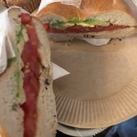 vegan bagel with avocado and tomato   at Morethan Bakery in Tokyo