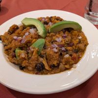 Vegan chili with sweet potato, beans
 and quinoa. Fresh avocado tapping. at Bavarian Inn in Frankenmuth