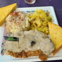 Country fried brisket! at HapPea Vegans in Austin