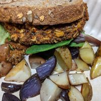 Vegan burger surprising delicious!!! at Good Life Organic Kitchen in Lancaster