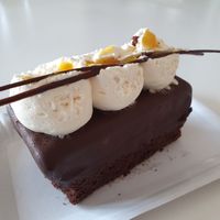 Chocolate tart with cream (vegan) at Roasted Kaffeebar in Dusseldorf