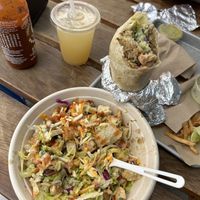 Tofu salad. Chikn burrito, lime drink   at Señor Sisig in San Francisco
