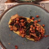 Tempeh pumpkin cream Chickpeas and green at Status Quo in Rome