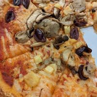 Build your own Vegan pizza, mushroom, olive, pineapple and artichoke hearts. (With requested less cheeze) at Pure Pizza in Edinburgh