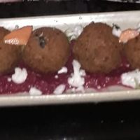 Falafel with beetroot hummus  at Eltons in Mudgee