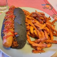 Chillidog and sweet potato fries at Plant N Vibe – Street Food by Plant N Plate in Birmingham