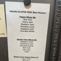 Vegan and gluten-free options posted  at Muddy Paws Cheesecake in St Louis Park