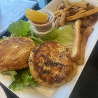 Crabcake platter w/ fries   at Boardwalk Vegan in Havertown