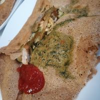 Galette con confitura de tomate, heura, calabacin y queso vegano. at Kenavo Crêperie in Reus