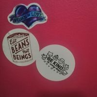 Beans not beings | bathroom stickers at The Fussy Vegan - Greenside in Johannesburg