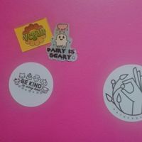 Dairy is scary | bathroom stickers at The Fussy Vegan - Greenside in Johannesburg