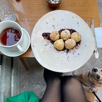sweet puff puff stuffed with almond ricotta cheese at The Garden Cafe & Restaurant in Budapest