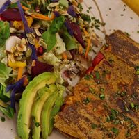 Chickpea omelette with avocado and vegan cream cheese at The Garden Cafe & Restaurant in Budapest
