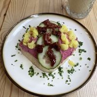 Hummus toast  at The Garden Cafe & Restaurant in Budapest