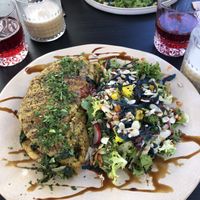 Chickpea Omelette with garlic spinach  at The Garden Cafe & Restaurant in Budapest