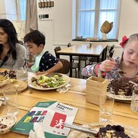 Humus & chickpea omelet   at The Garden Cafe & Restaurant in Budapest