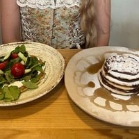 Vegan kaygana and dark chocolate pancakes at The Garden Cafe & Restaurant in Budapest