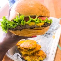 Burger with Impossible Patty & Tostones! at 100% HP in San Juan