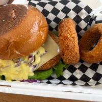 Spicy chicken sandwich w/ onion rings  at 100% HP in San Juan