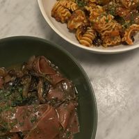 Beet pappardelle mushroom pasta & radiatori black sheep pasta   at Sestina - Culver City in Culver City