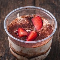 Vegan tiramisu with cashew cream, gluten-free biscuit, cocoa and a splash of rum at Hrana Pământului in Timisoara