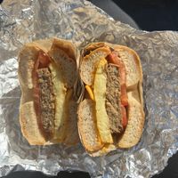 Just Egg, vegan sausage Patty, vegan Cheddar   at The Happy Vegan in San Francisco