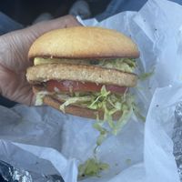 California chicken burger (sub bacon with egg)  at The Happy Vegan in San Francisco