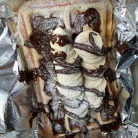 Chocolate hazelnut spread and banana wafflees  at The Happy Vegan in San Francisco