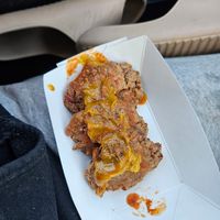 The wings! They gave me both sauces, one is BBQ and even though I don't tend to like BBQ sauce this was ❤️‍🔥❤️‍🔥❤️‍🔥 at Vegan Time Cafe in Stone Mountain