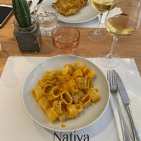 Carrot, ginger and black bean powder past and a veg lasagna  at Nativa in Rome