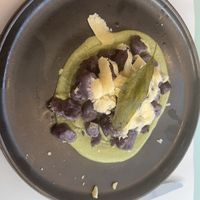 Gnocchetti Senatore Cappelli di patata viola con fave e "pecorino"  at Nativa in Rome