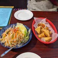Som tum aka papaya salad and fried tofu appetizer at Little Elephant Thai  in York