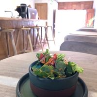 Pasta, chickpeas, seitan and salad.  at La Cabra Iluminada in San Miguel De Allende