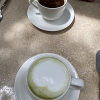 Americano and a delicious almond matcha latte  at La Cabra Iluminada in San Miguel De Allende