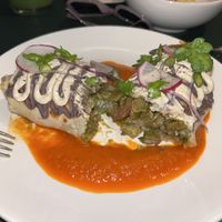 Burrito chilaquiles   at La Cabra Iluminada in San Miguel De Allende