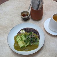 Enchiladas Verdes and Te Blanca con Lavanda at La Cabra Iluminada in San Miguel De Allende