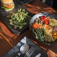Mushroom burger and rainbow bowl  at Nokum Space - 공간 녹음  in Seoul