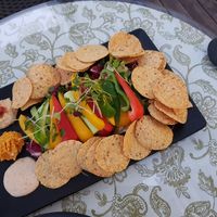 Vegetable platter. Garlic Mayo is SO GOOD. Hummus is fantastic. at Nokum Space - 공간 녹음  in Seoul