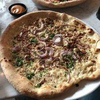 Pizza carbonara with Smokey bacon mayo crust dipper  at Vegan Pizza Bar in Rotterdam