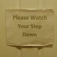 Step to get in and out of the bathroom at Raw Can Roll Cafe in Wayne