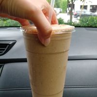 Large Peanut Butter Cup Smoothie, subbed almond butter and no agave. Really nice flavor. Owner advised it was popular at Raw Can Roll Cafe in Wayne