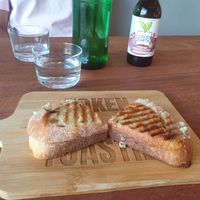 Crispy sourdough bread and the cheese melted, very yummy at Token in Fitzroy