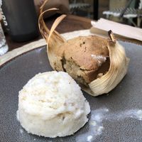 Panque de elote con helado de palomitas  at Ojo de Maíz in Mexico City