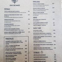 Menu - Dec 25, 2021 at Ojo de Maíz in Mexico City
