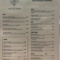 Menu as of May 29, 2022  at Ojo de Maíz in Mexico City