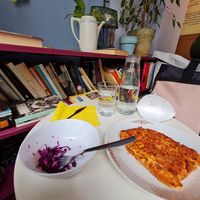 Vegan lasagna and kale salad. Very good! at La Schiscetteria in Milan