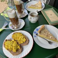 Tofu scramble and lemon tart  at La Schiscetteria in Milan
